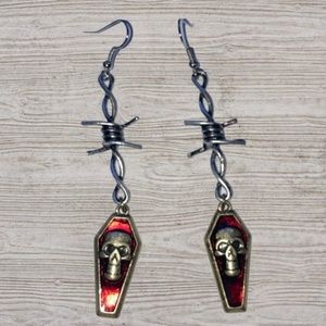 3/$25 Gothic skull barbed wire earrings
